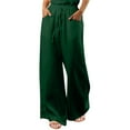 thumbnail image 1 of Women‘s Linen Wide Leg Pants Drawstring Elastic Waist Casual Palazzo Trousers with Pockets, 1 of 6