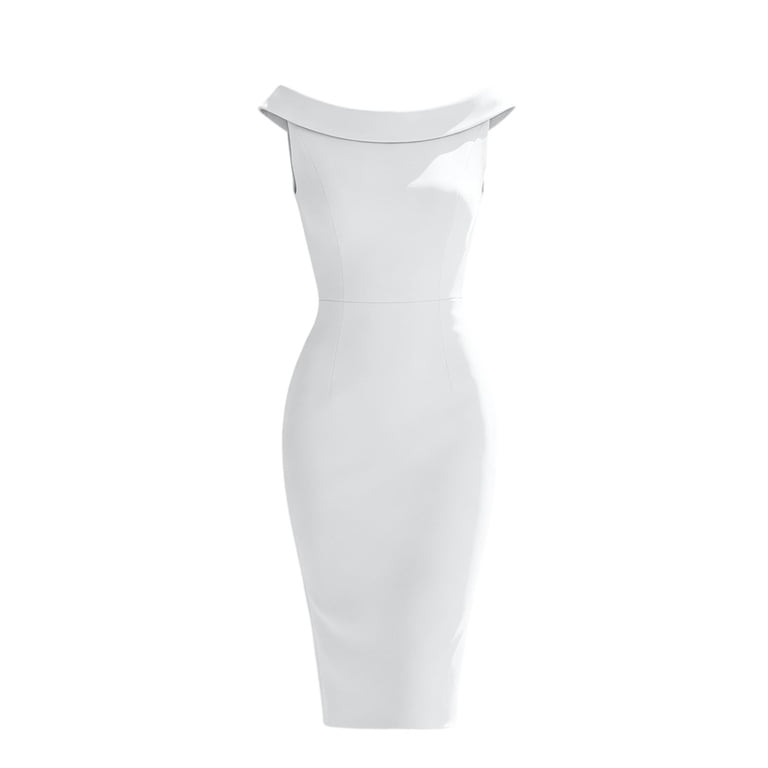 white knee length pencil dress Hinvhai Women's off the Shoulder Sleeveless Bodycon Midi Dress, Solid Back Zipper Slim Fit Knee-Length office Xxl(xxl), Size: 2XL colour: chocolate-halter-neck-draped-waist-midi-dress