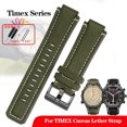 thumbnail image 2 of Correa de reloj deportiva de lona de 24 x 16 mm con base de cuero para TIMEX T2N720 T2N721 TW2R55500 TW2T76500, correa de reloj marrón y verde militar, 2 of 5