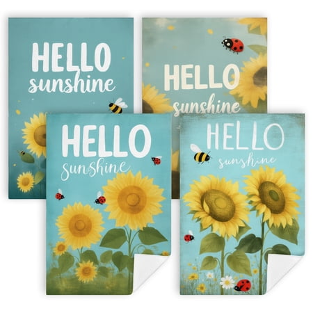 summer dish towels for kitchen A picture of sunflowers and a bee with the words hello sunshine dish towels for kitchen 4 Pcs 16x24 in paÃ±os de cocina decorativos