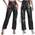 thumbnail image 3 of Pantalones Cargo metálicos brillantes para mujer, Pantalones rectos con bolsillos grandes y recortes de cintura alta, pantalones elegantes, traje de baile de Jazz Rave Club, 3 of 5
