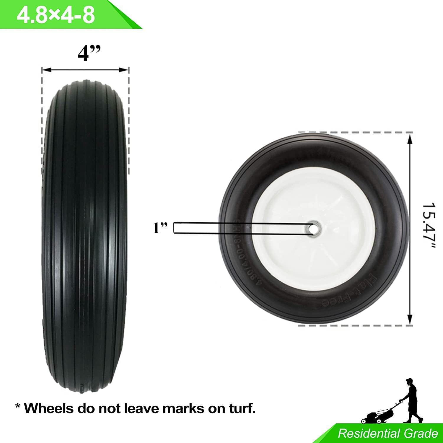Wheelbarrow Tire 4.80 4.00-8 with 1 inch Axle, 3" Hub
