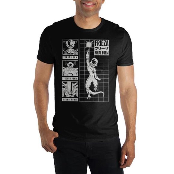 Dragon Ball Z TS5F9QDBZ07AZ00 T-Shirt Noir pour Hommes Première Deuxième Troisième Forme Finale - Grand - 100 pour Cent Coton