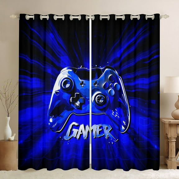 Erosebridal Male Gamepads Curtains for Living Room,Video Game 30%-50% Blackout Curtains Set of 2 (38x45),Blue Gamer Curtains and Drapes (38x45),Geometric Room Decor
