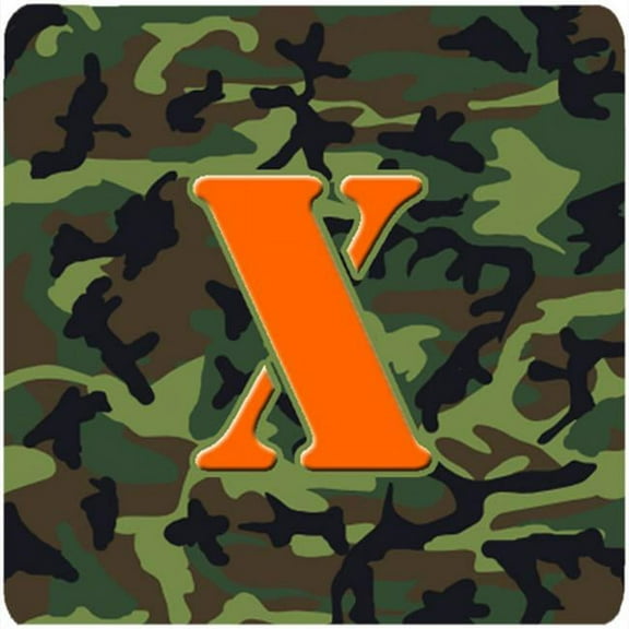 Monogram - Camo Green Foam Coasters, Initial Letter x - Set 4, 3.5 x 3.5 In.