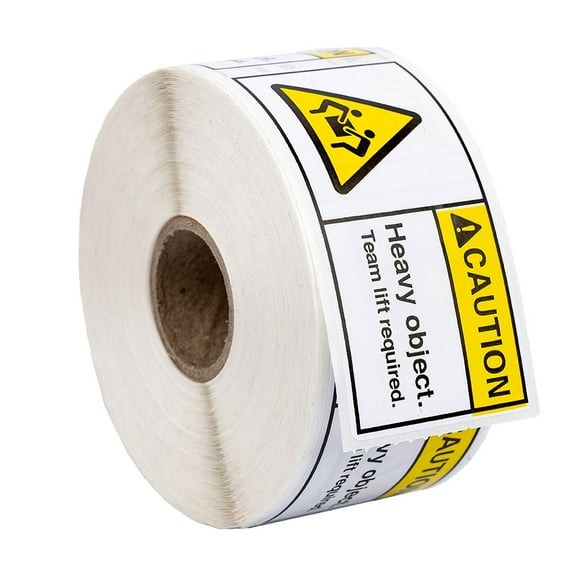 CAUTION - HEAVY OBJECT - TEAM LIFT REQUIRED Pre-Printed Labels/Stickers (3” x 1.5”) on 1 INCH CORE, 500 Labels per roll, 1 roll