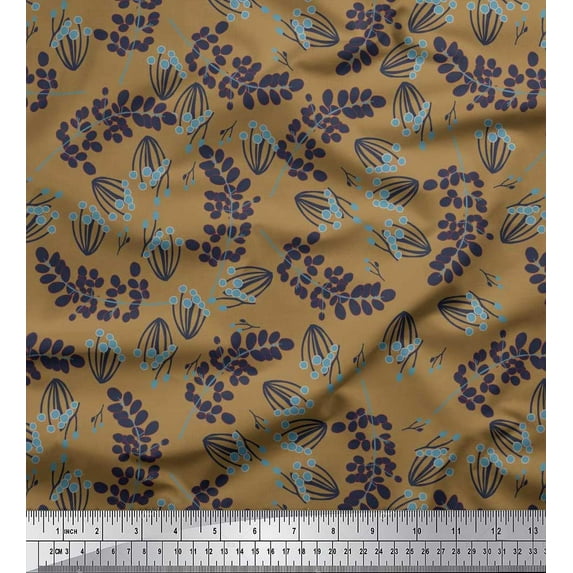 Soimoi Brown Moss Georgette Fabric Artistic Leaves Print Sewing Fabric Yard 42 Inch Wide