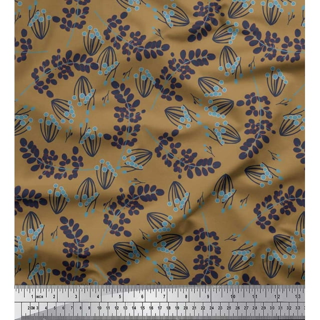 Soimoi Tissu de Crêpe de polyester Brun Feuilles Artistiques Tissu Imprimé 1 Yard 52 Inch Wide