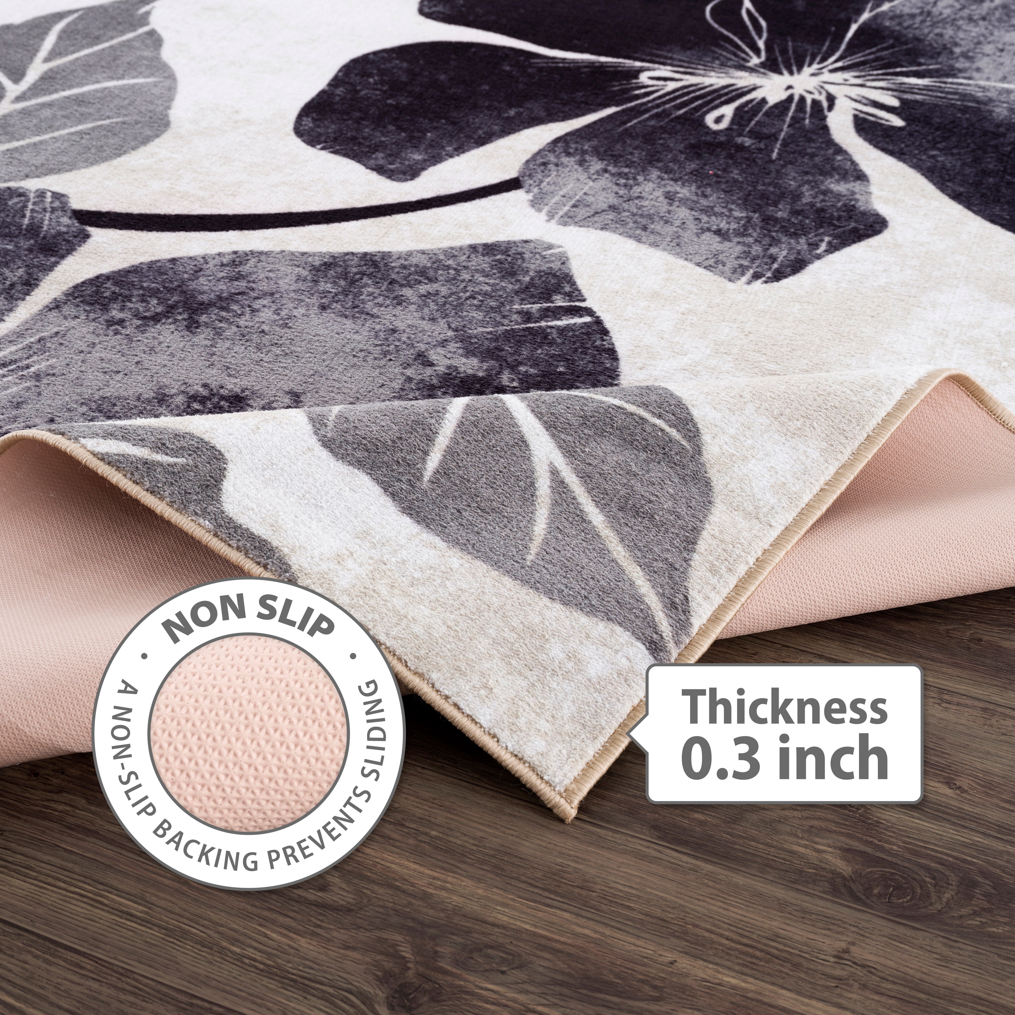 CAMILSON Solana Non Slip Modern Floral Indoor Area Rug Black/Grey 8x10