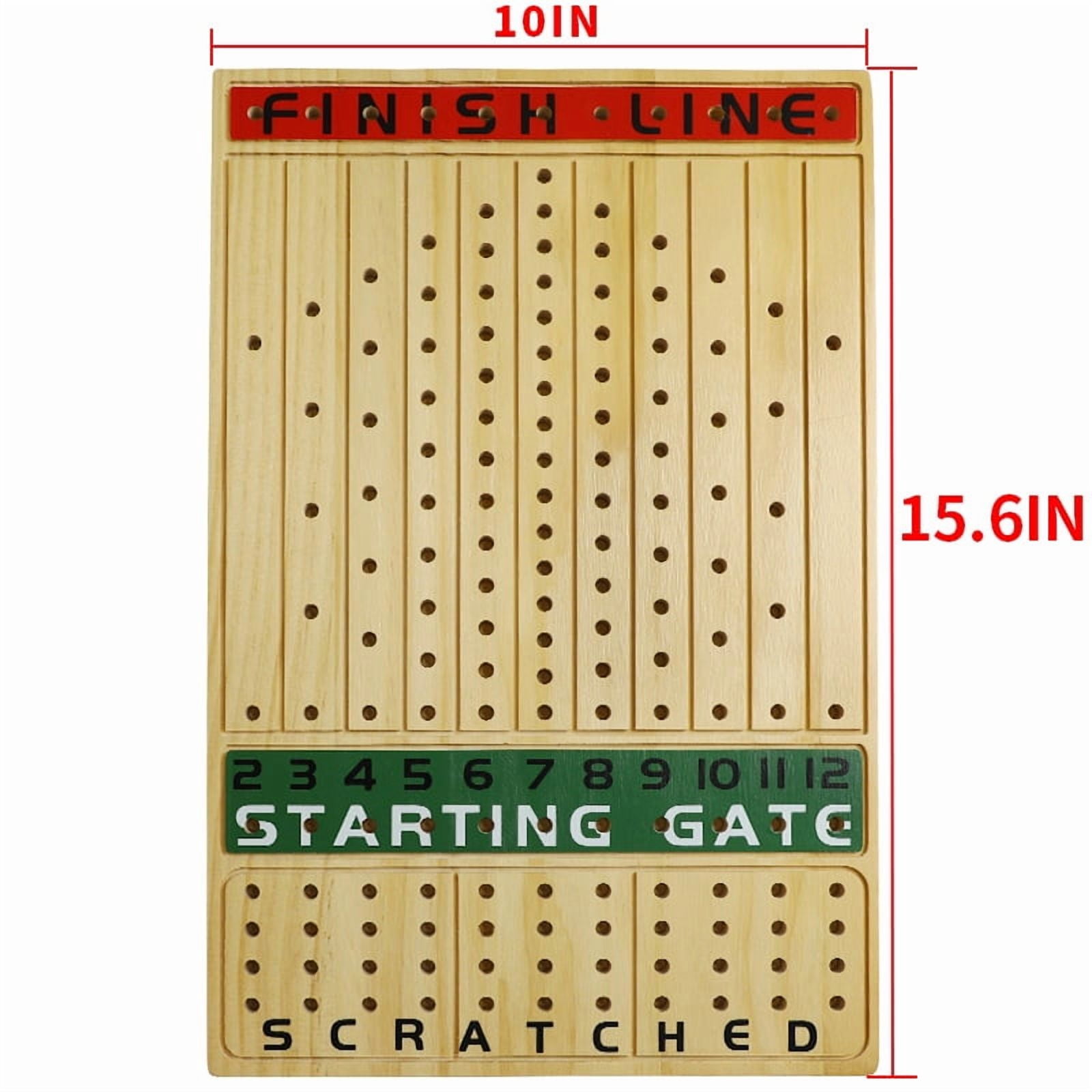 Wood Horse Race Board Game Set, 15.6" x 10", 2-11 Players, 11 Metal Horses, Dice & Cards