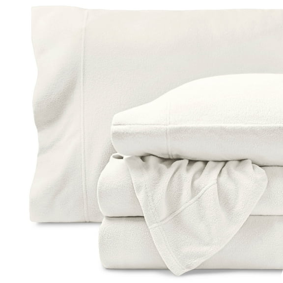 Bare Home Cozy Fleece Sheet Set - Extra Plush Polar Fleece - Deep Pocket - Queen, Cream