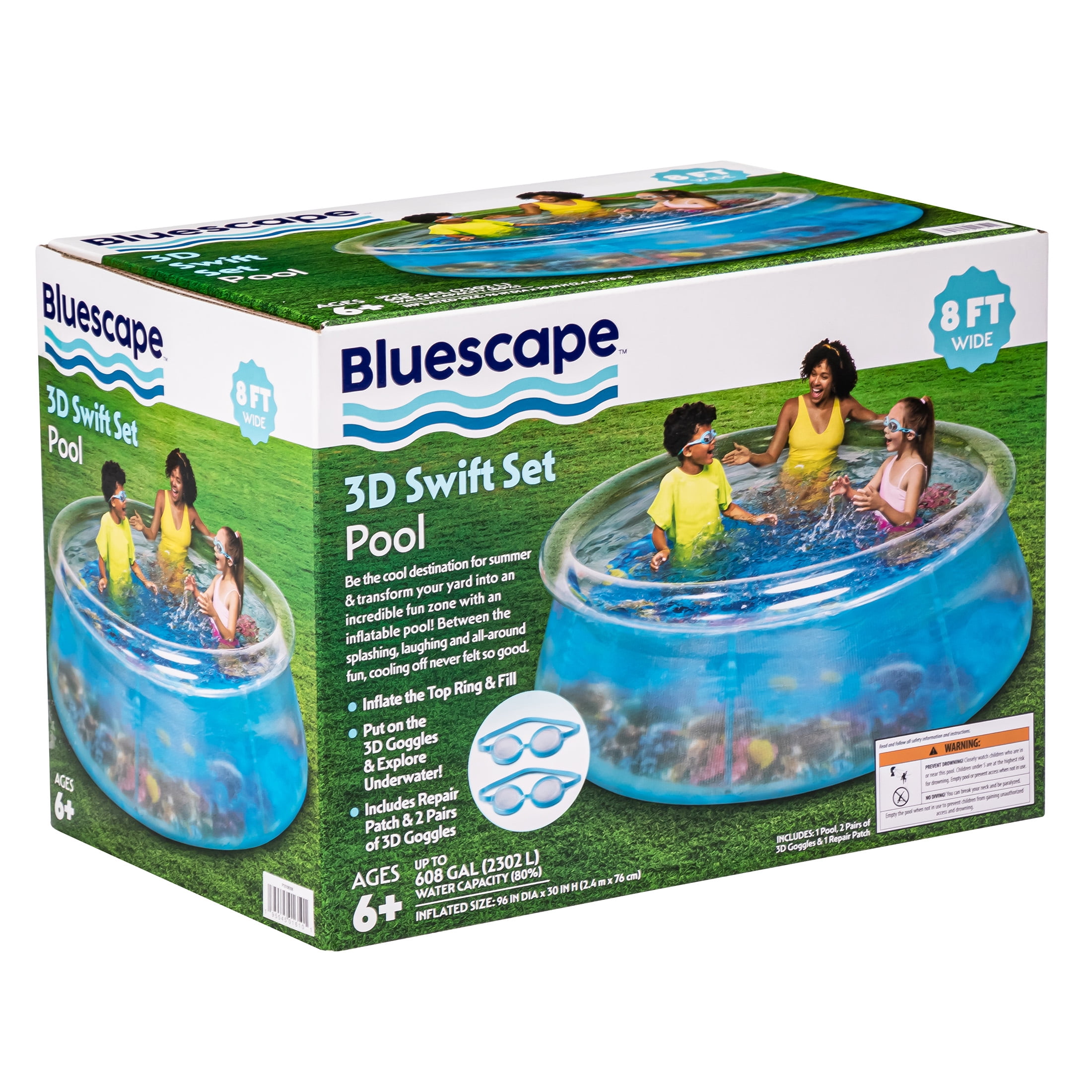 Bluescape Transparent 8 ft 3D Above Ground Ring Pool with 2