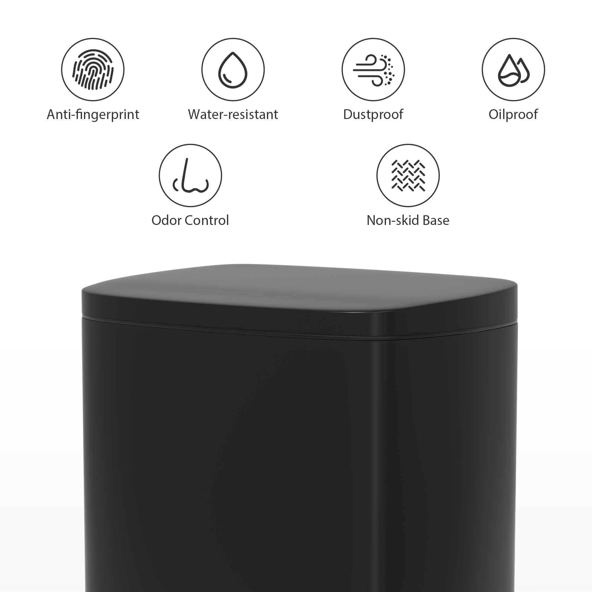 CL.HPAHKL Step-On Kitchen Trash Can, Brushed Stainless Steel Garbage Can with Soft Close Lid, Large Capacity Garbage Bin with Odor Seal for Home, Office, Bathroom, Bedroom, Black