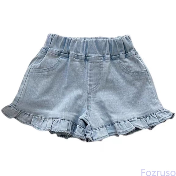 Fozruso Girls Denim Shorts Summer Soft Ruffle Casual Hot For Toddler Kids Fashionable Girls Jean Shorts(Blue)