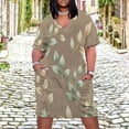 thumbnail image 2 of Muted Brown Leafy Pattern Repeat Loose Pocket Dress Dresses Summer Summer Dresses for Women, 2 of 9