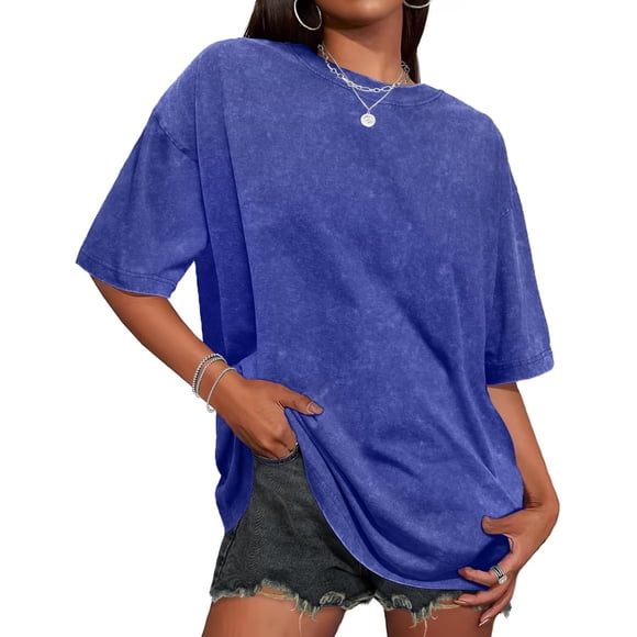 Camiseta oversize ADOREJOY de cuello redondo, azul oscuro, 2XL