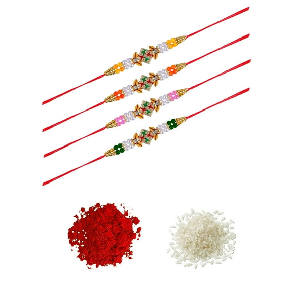 Crunchy Fashion Fancy Crafted Rakhi Set- Pack of 4 With Roli & Chawal Tilak Raksha Bandhan Handmade For Men's