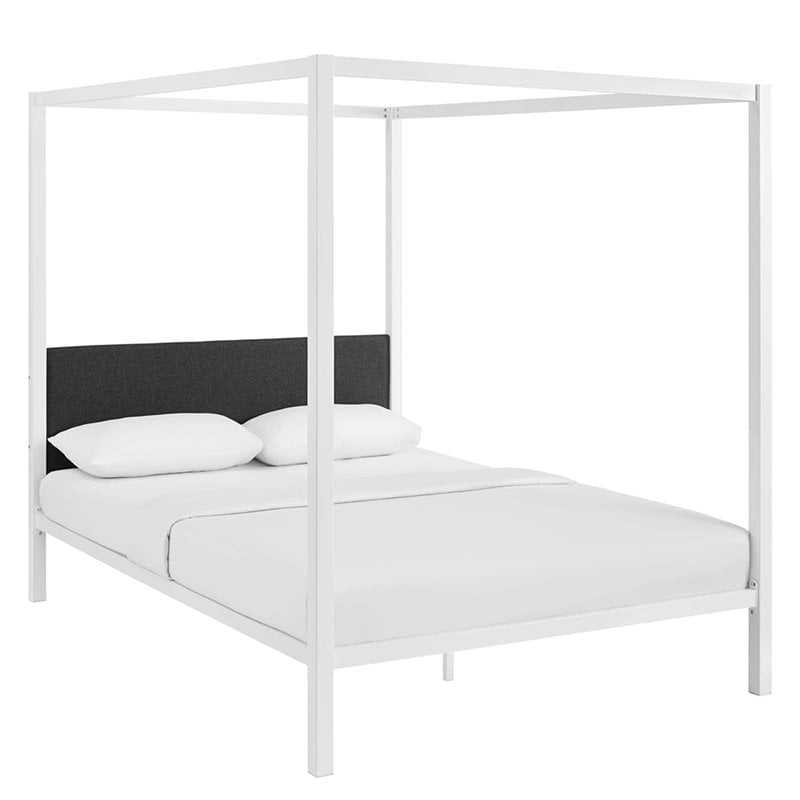 Modway Raina Queen Metal Canopy Bed In White And Gray Com Modway Raina Queen Metal Canopy Bed In, Naples White Queen Canopy Bed