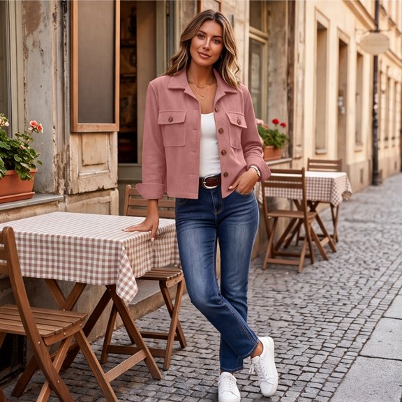 Corduroy Jackets for Women Trendy Long Sleeve Cropped Jacket Fall