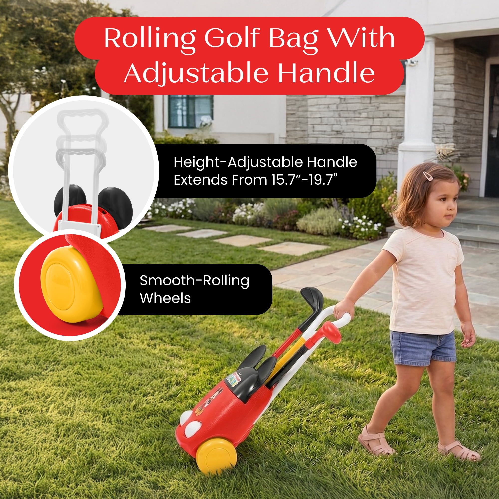 Mickey Mouse Golf Sports Set by Delta Children - 8-Piece Toddler Golf Playset with Wheeled Golf Bag, 3 Clubs, 2 Balls & Putting Hole