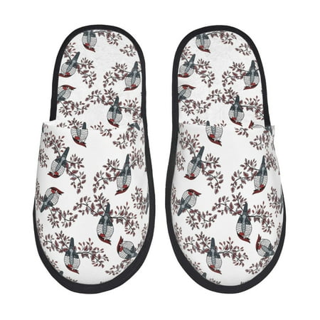 Balery Bird Slient Indoor Furry Fleece Comfort House Shoes Soft Non-Slip Home Shoes Cotton slippers House Slippers-- Large