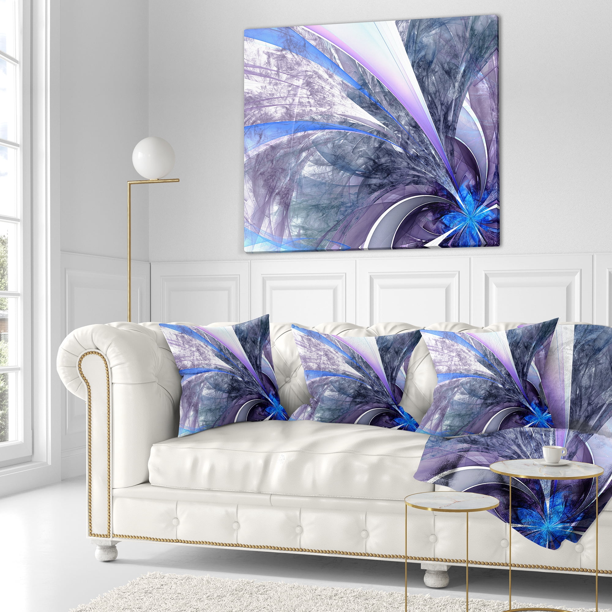 Designart Bright Blue Fractal Flower Design - Floral Throw Pillow - 18x18