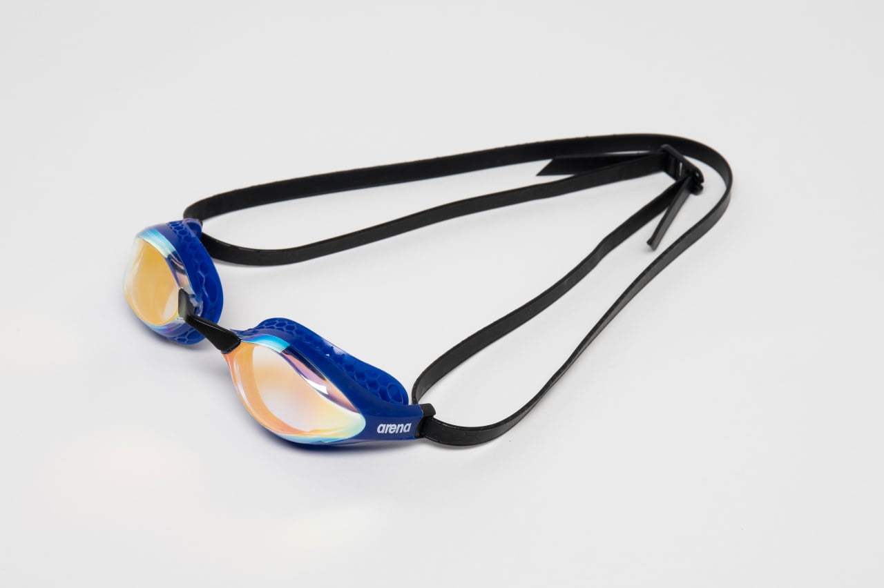 Arena Air-Speed Anti-Fog Swim Goggles for Men and Women, Yellow Copper/Blue, Mirror Lens