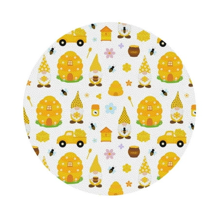 

Cauagu Gnomes Bees for Round Coaster Drink Coasters Set of 4 Leather Bar Beer Beverage Cup Mat for Drinks for Tabletop Protection & Coffee Table Decor
