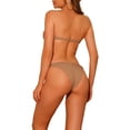 thumbnail image 3 of Conjuntos de bikini de dos piezas sin tirantes con cordón para mujer, traje de baño sólido, traje de baño con lazo, talla X-Large, caqui, 3 of 5