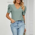 thumbnail image 4 of REORIAFEE Fashion Women Plus Size Short Sleeve V Neck Casual Blouse T-Shirt Tops Green M, 4 of 8