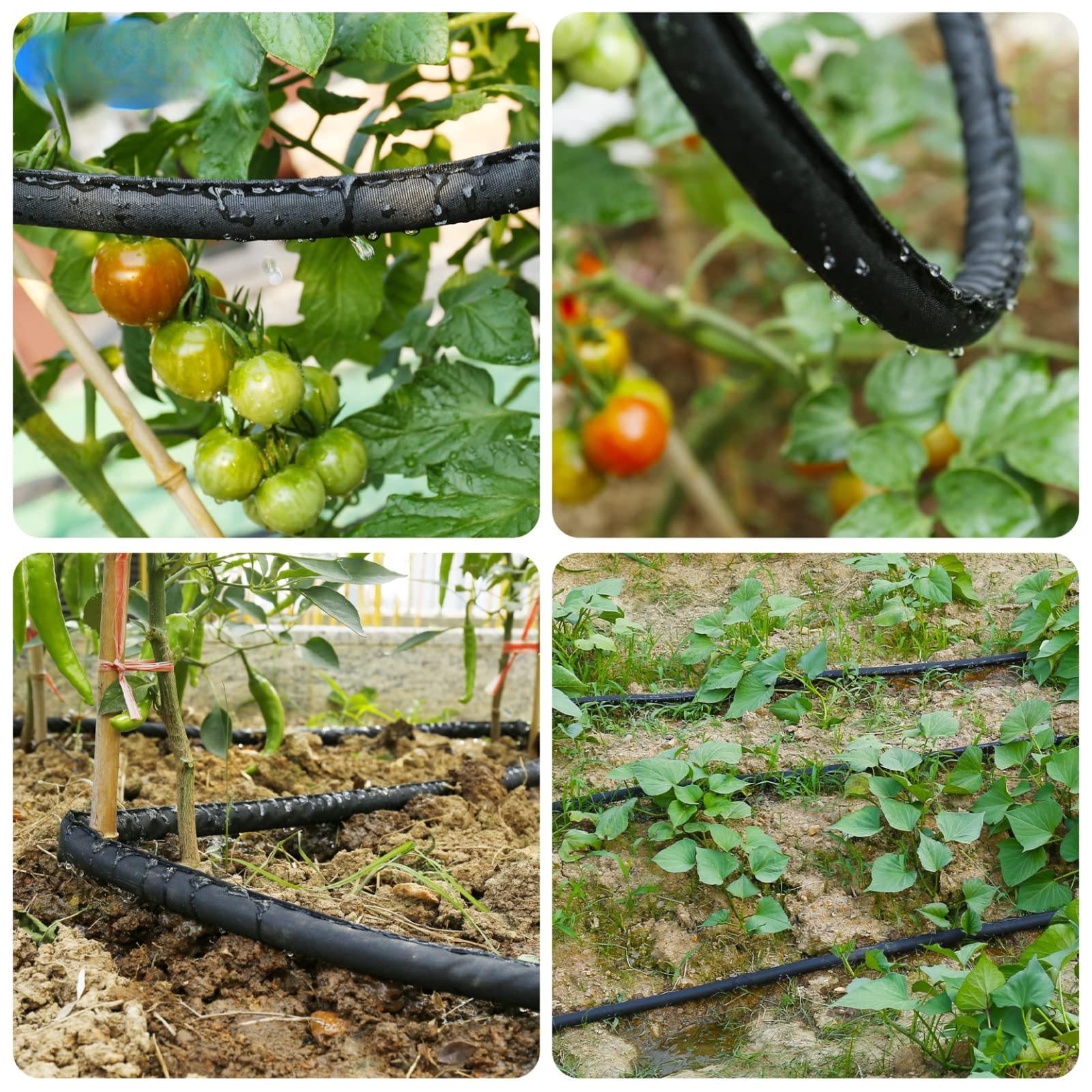 Flat Soaker Hose 50 Ft For Garden Beds  50ft 1/2" Linkable Consistent Drip Irrigation Save 80% Water Leakproof Heavy Duty Double Layer Sprinkler