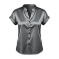 thumbnail image 5 of Hfnxid Women Satin Short Sleeve Shirts Summer Dressy Business Blouses Button Down V Neck Tshirt Solid Color Office Blouses Gray XXL, 5 of 6