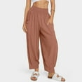 thumbnail image 2 of Womens Pants Baggy Cotton Linen Elastic Waisted Solid Color Loose Comfy Harem Pants with Pocket Coffee XL, 2 of 8
