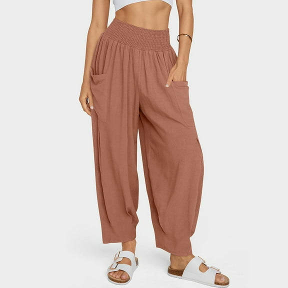 Women’s High Waisted Elastic Pants Loose Lightweight Tapered Sweatpants Casual Comfy Beach Travel Vacation Outfits