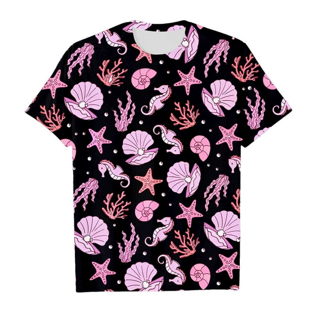 TIEVOSA T-Shirts d'Été pour Filles à Manches Courtes, T-Shirts Décontractés avec Mignons Imprimés d'Animaux Marins, Chandails à Col Rond pour Usage Quotidien, École, Jeux Extérieurs pour 6-7 Ans
