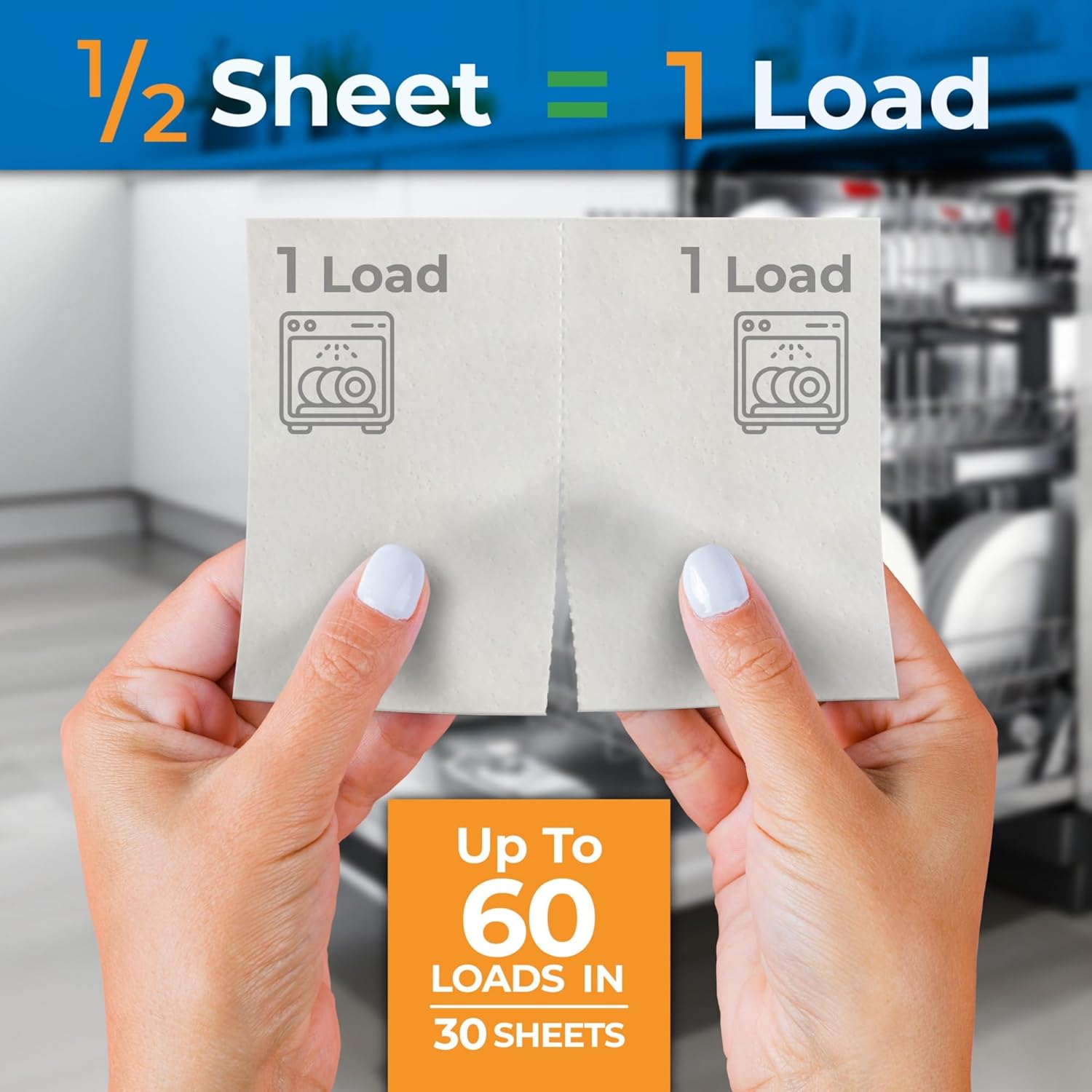 Eco-Friendly Dishwasher Detergent Sheets - Natural Dishwashing Detergent - Plant Based Dishwasher Soap Sheets - Unscented & Plastic Free Travel Size 60 Loads with sustainable Packaging.