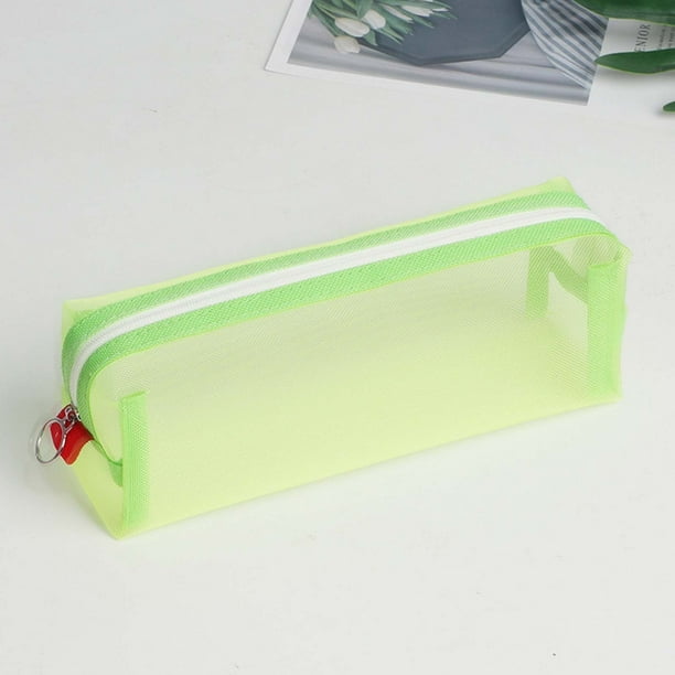 Estuche de lápices transparente de nylon verde, gran capacidad, diseño lindo, para útiles escolares