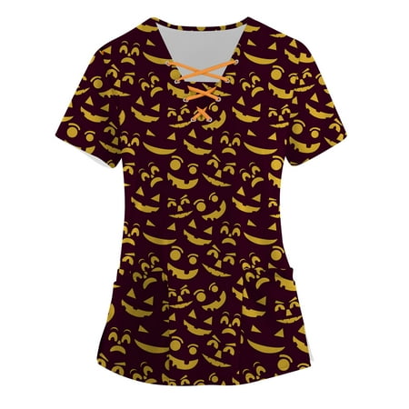 

Yyeselk Women Scrubs Tops Summer Short Sleeve Cartoon Pattern Tops Nursing Working Uniform T-Shirts with Pockets Blouses Pullover Shirts Tshirts Tee Shirt Black XL