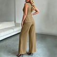 thumbnail image 5 of Uootdi Two Piece Sets for Women Dressy Sleeveless Stand Collar Button Front Vest High Waist Tailored Wide Leg Pants Office Matching Sets, 5 of 6