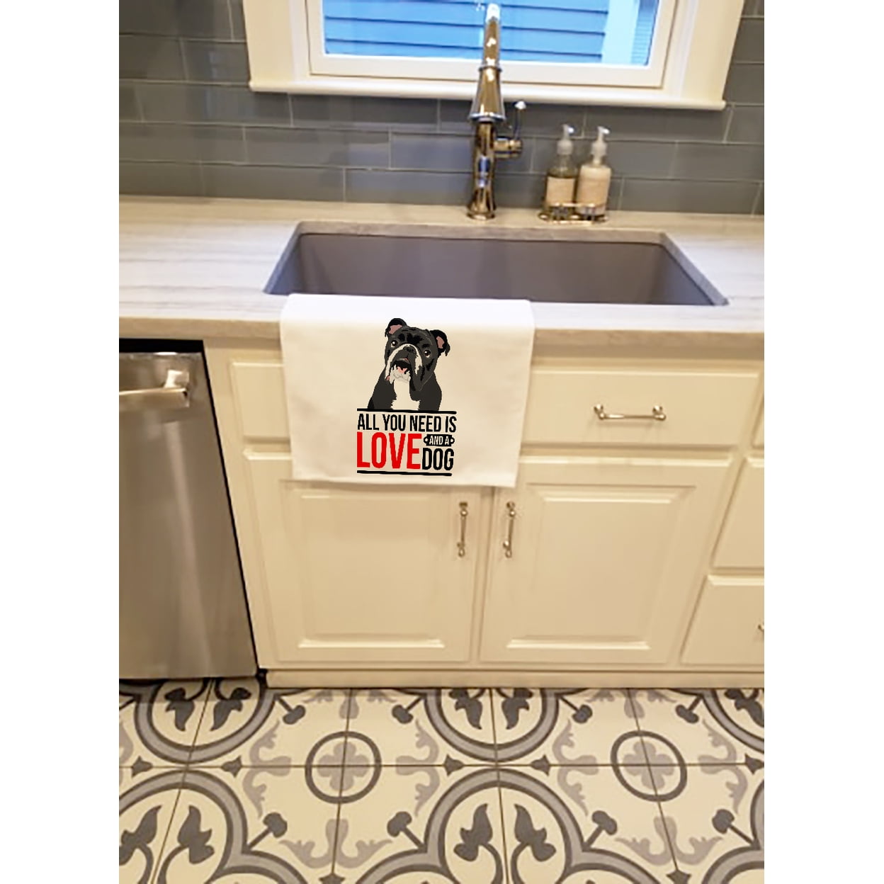 Carolines Treasures WDK3660WTKT 28 x 19 in. Unisex English Bulldog Black & White White Dish Towels Kitchen Towel - Set of 2