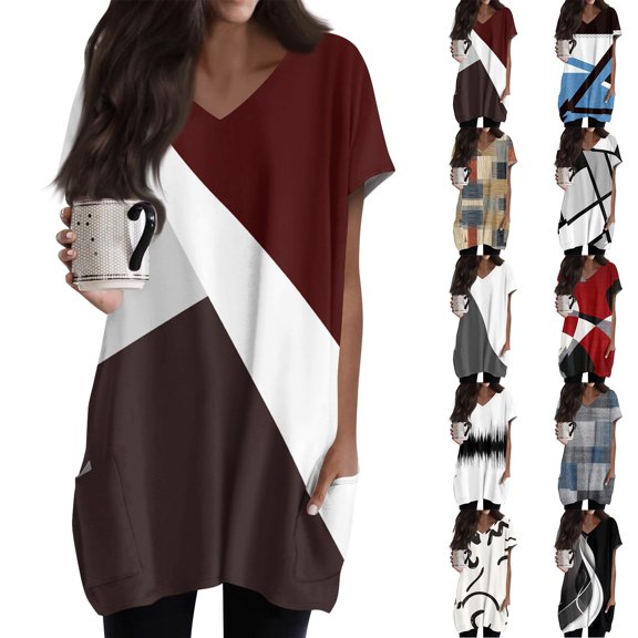 Trendy Short Sleeve Crewneck T Shirts Summer Plus Size Tunics or Tops to Wear with Leggings Casual Floral Blouses,3XL