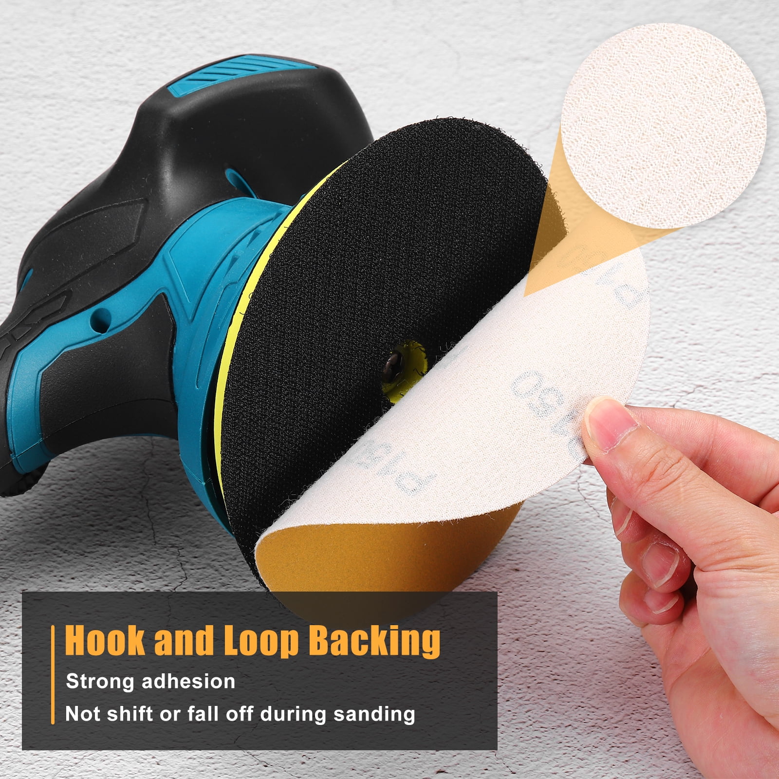 50 Pcs 6 Inch Sanding Disc 80 Grit Round Hook and Loop Sandpaper Fit for Random Orbital Sander or Automotive Car Repairing, Grinding and Polishing, Yellow