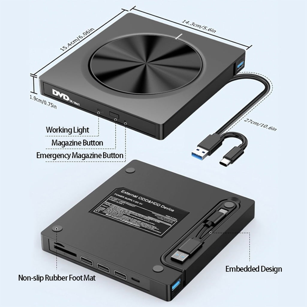 AOOOWER External CDs/DVDs Drive USB3.0 Type C with 4 USB Port and Two Card Slots for Various