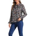 thumbnail image 4 of INSPIRAR CHIC Blusa Vintage de Manga Larga con Volantes y Cuello en V Floral para Mujeres M Negro Azul, 4 of 6