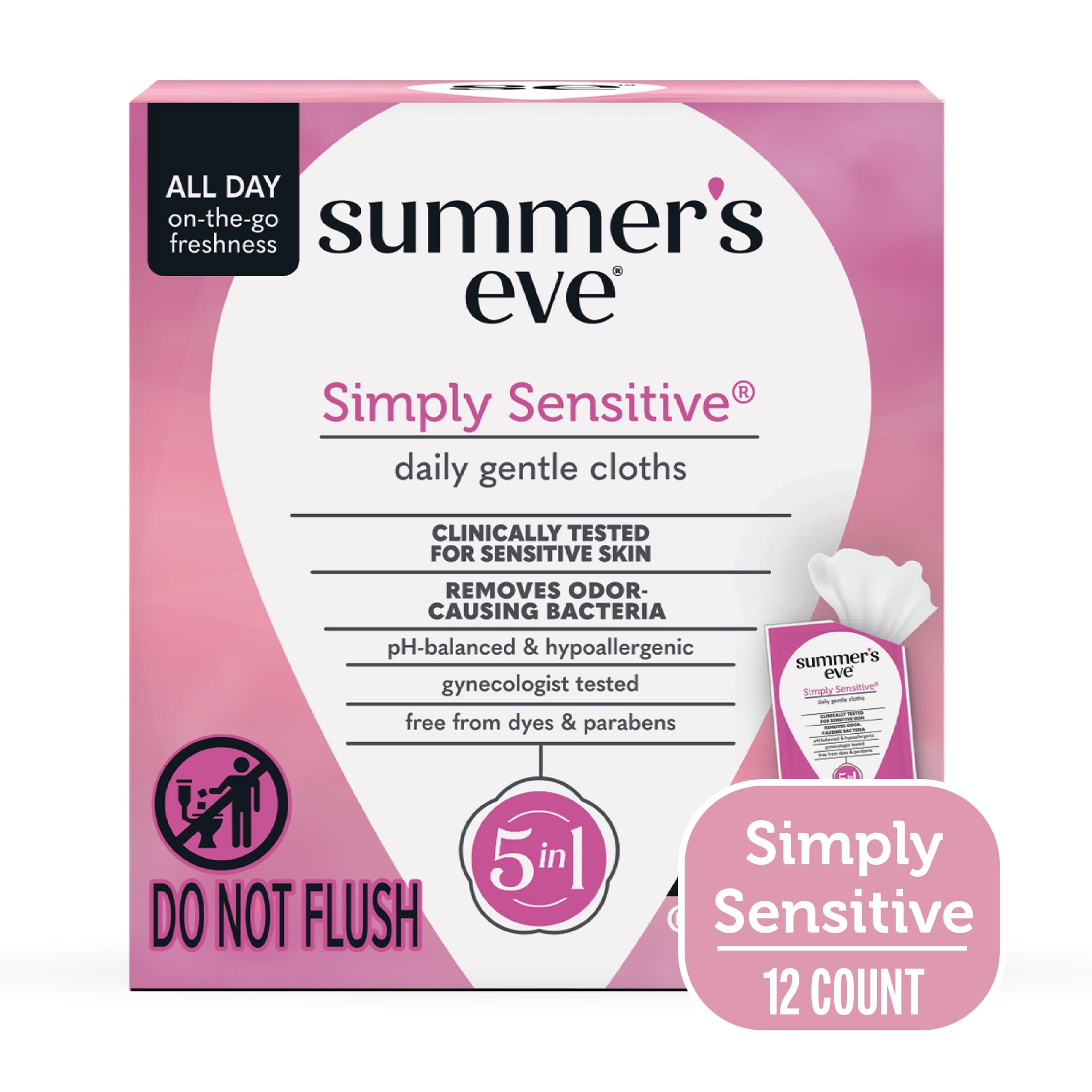 Summer’s Eve Simply Sensitive Gentle Daily Feminine Wipes, 12 Count