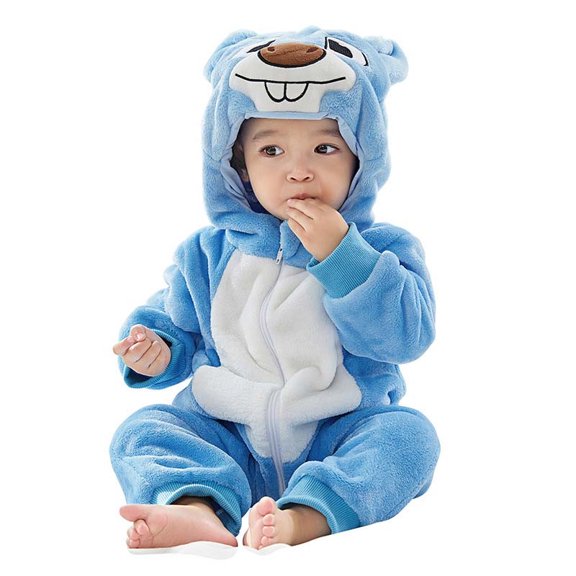 Body De Bebé Canastilla Onesies Para Niño Pequeño Unisex Mameluco Invierno Otoño Mono De Franela Animal Cosplay Trajes Azul Odeerbi LM103-1752