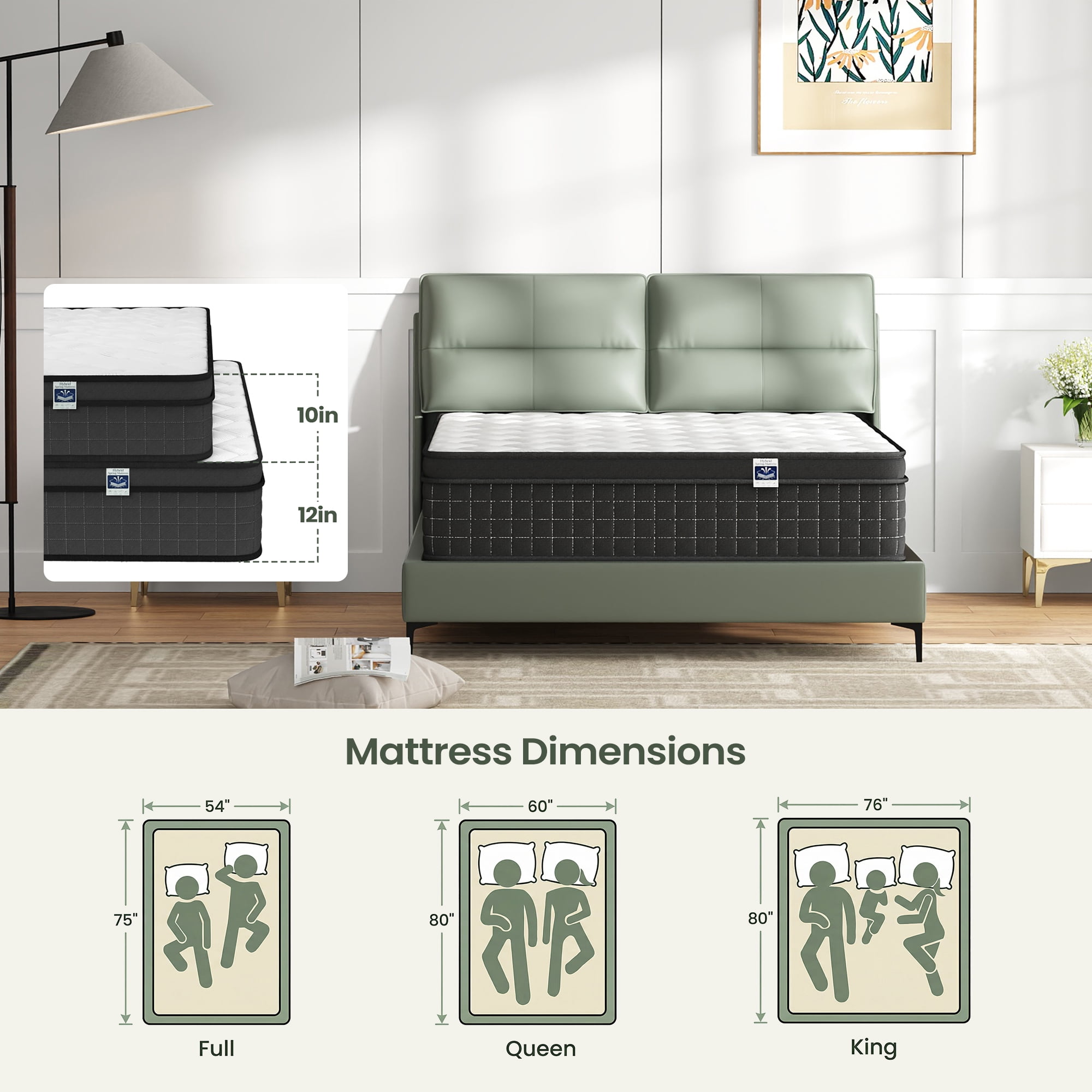 Full Size 12" Hybrid Mattress - Gel Memory Foam & Pocket Springs, Medium Firm Feel, Motion Isolation, Pressure Relief, CertiPUR-US