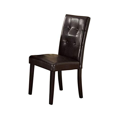 Benzara BM171501 Faux Leather Dining Side Chair In Pine, Set Of 2, Dark Brown