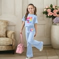 thumbnail image 2 of Rhuody Ensembles pour Filles Rentrée des Classes Imprimés de Dessins Animés Manches Courtes Survêtement Col Rond Hauts Pantalons Évasés Tenue d'Été Confortable Bleu Pâle 7-8 Ans, 2 of 5