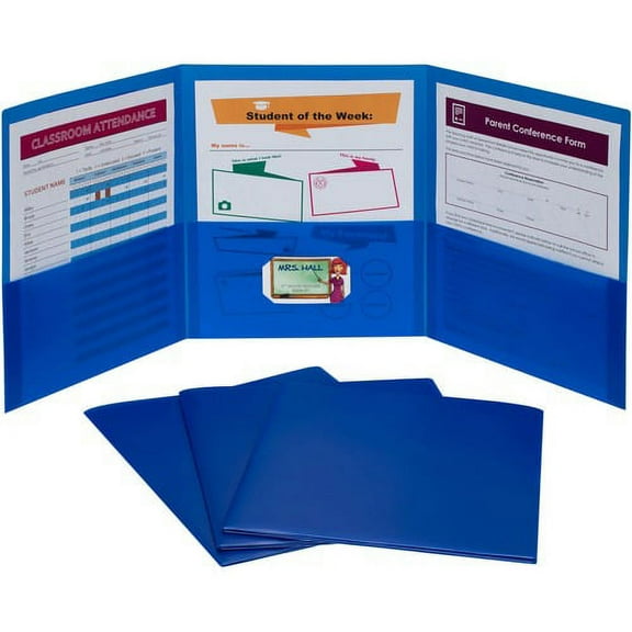 C-Line Letter Pocket Folder - 8 1/2" x 11" - 3 Internal Pocket(s) - Blue - 1 Each | Bundle of 2 Boxes